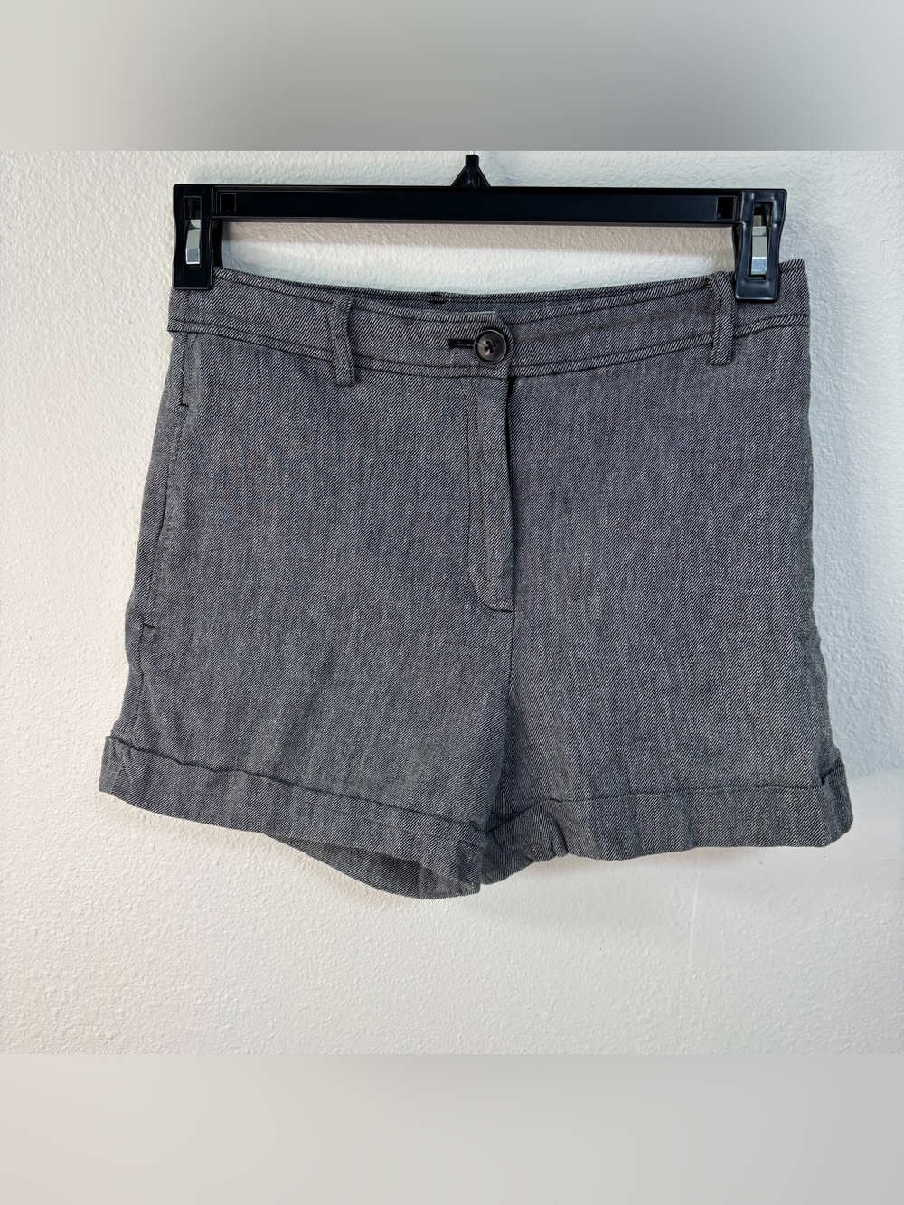 LOFT Cotton Linen Cuffed Shorts Black Gray Size 0